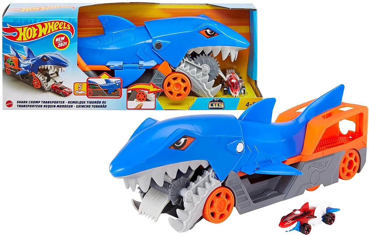 Ігровий набір автовоз транспортер Hot Wheels Акула Shark Chomp Transporter Mattel, фото 1