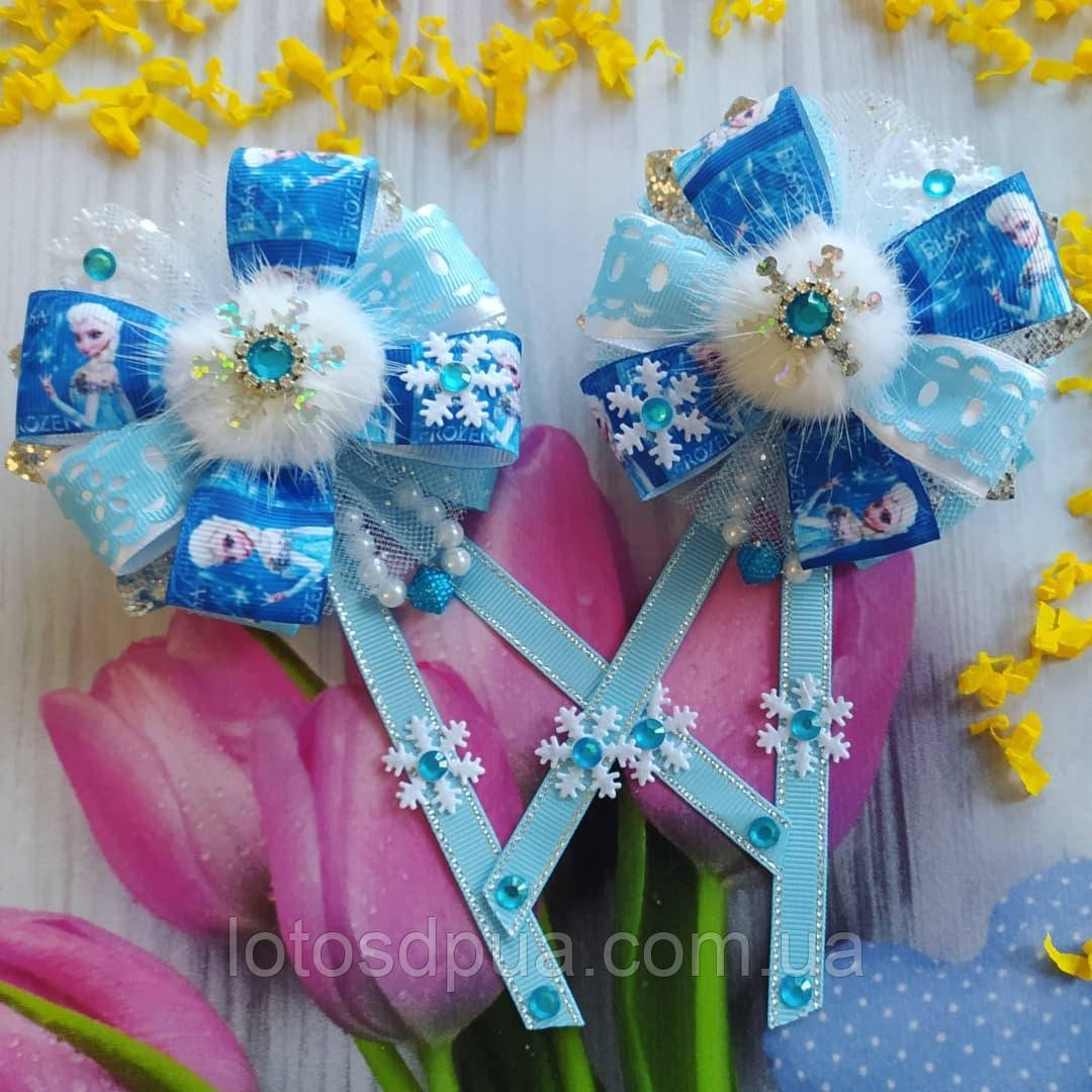 Дитячий бант з репсової лєнти на заколці Принцеса (блакитний)