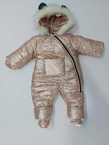 Зимовий дитячий теплий комбінезон 6-12 міс 74 розмір на хутрі з капюшоном, фото 2
