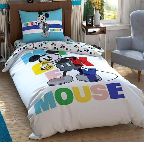 Постільна білизна TAC DISNEY Mickey Colours Face полуторна, фото 1