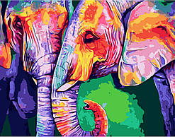 Картина за номерами Різнобарвні слони, Strateg 40х50 (VA-1148)