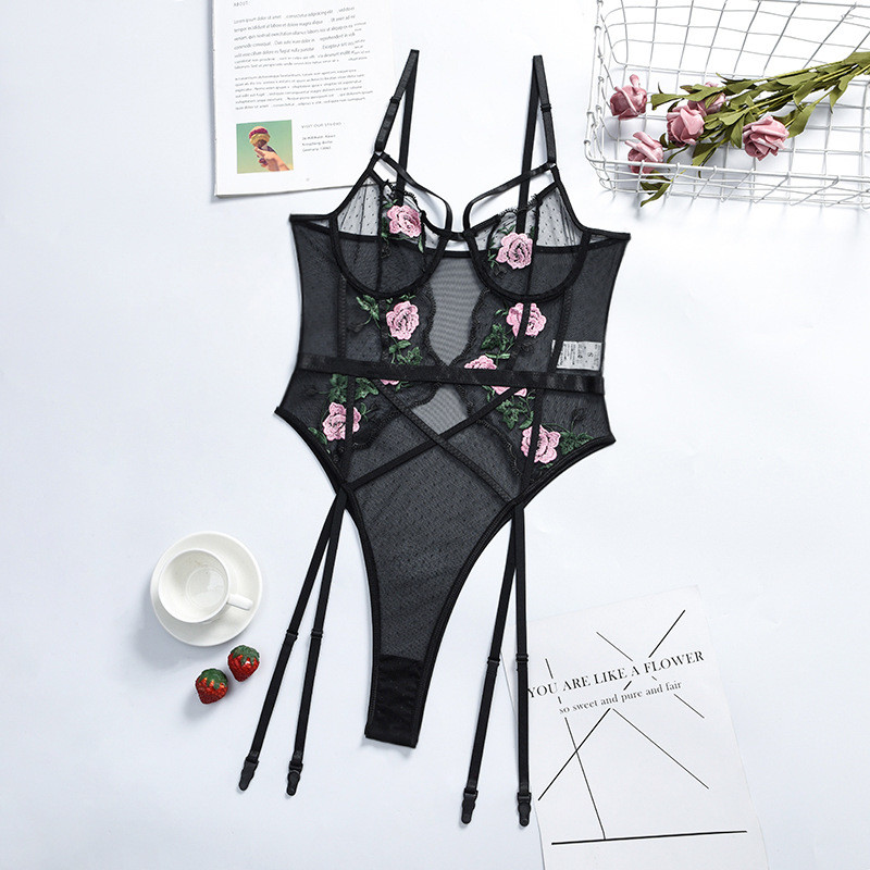 Мереживний бодік з підтяжками та вишивкою, фото 1