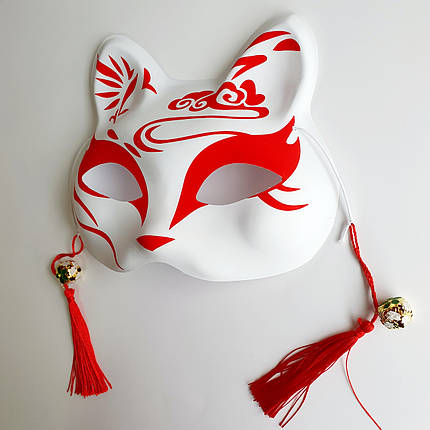 Маска Кіцуне Японської Лиси Kitsune червона 2, 18х17 см, фото 3
