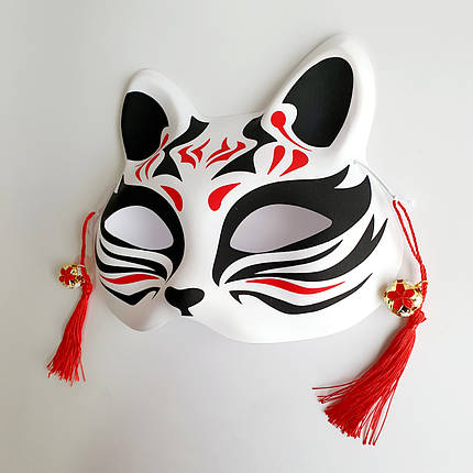 Маска Кіцуне Японської Лиси Kitsune чорна з червоним, 18х17 см, фото 3