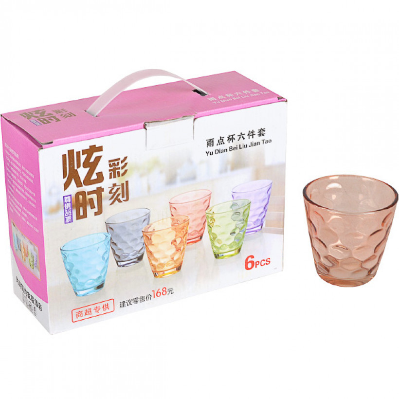 Стакан скляний кольоровий 200мл 8х8,5смх5см набір 6шт арт. XCYDB, фото 1