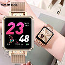 Жіночі смарт годинники квадратні метал браслет час роботи 3 дні гарантія 12 місяців north edge alice gold, фото 2