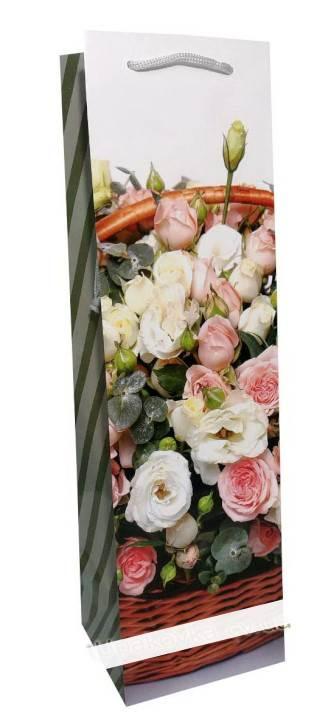 Пакет подарунковий під пляшку Flowers 11х35х10 см арт.1797, фото 1