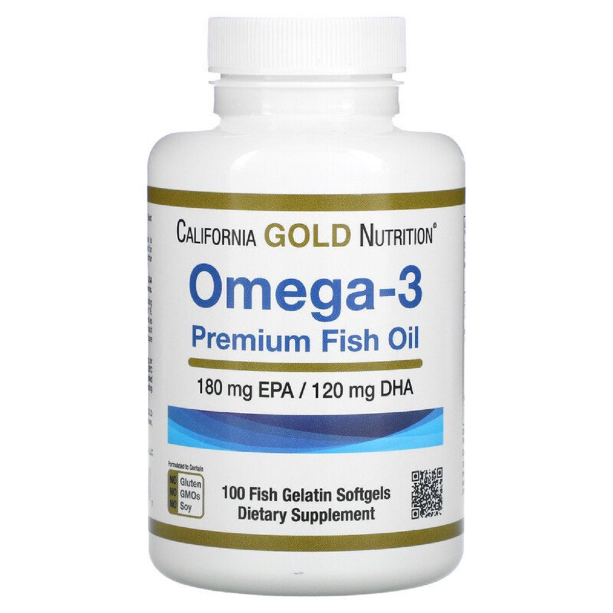 Омега-3, риб'ячий жир преміальної якості, Omega-3, Premium Fish Oil, California Gold Nutrition, 100 рибно-желатинових капсул