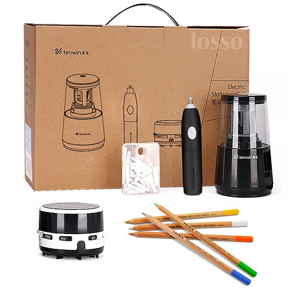 Електроточилка для олівців ,набір для заточування олівців Tenwin 8082 чорний, фото 1