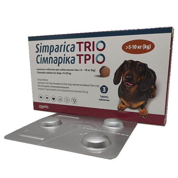 Сімпаріка Тріо 5-10 від бліх, кліщів та глистів для собак - №1