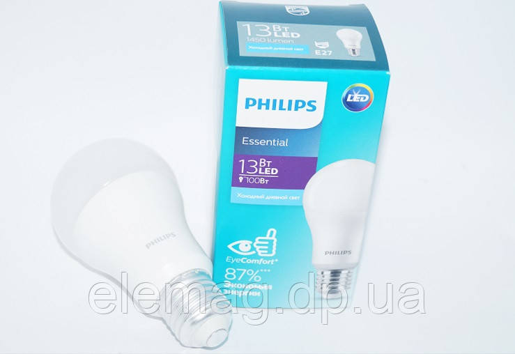 13W E27 6500K Світлодіодна лампа Philips LED Холодне світло
