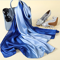 Шовковий шарф жіночий 180 х 80см синій-блакитний