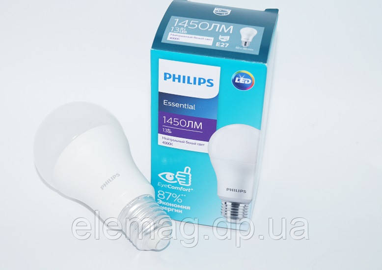 13W E27 4000K Світлодіодна лампа Philips LED Нейтральний світ