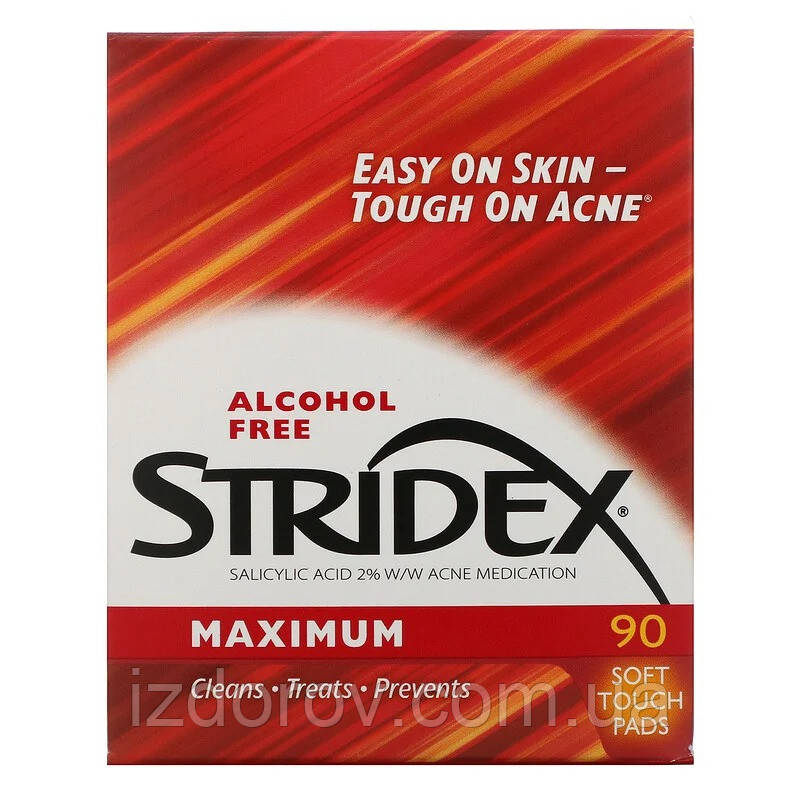 Одноетапний засіб від прищів без спирту Stridex із 90 м'якими серветками із саліциловою кислотою
