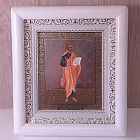 Икона Петр Апостол , лик 10х12 см, в белом деревянном киоте