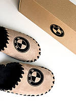 Мужские домашние тапочки с логотипом авто «BMW» (БМВ) бежевые