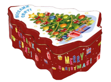 Новорічна жерстяна подарункова коробка у формі ялинки, червона 150*180*65 мм