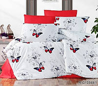 Двуспальный евро комплект постельного белья 100% хлопок Турция с компаньоном Бабочки G10569/1