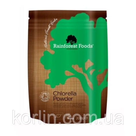 Хлорела Порошок Органічний 200 г RAINFOREST FOODS Chlorella Powder Польща Доставка з ЄС