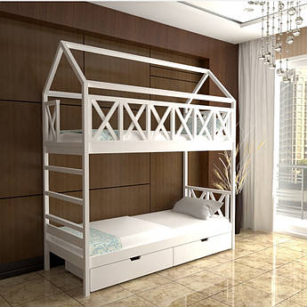 Ліжко двоярусне дерев'яне трансформер  Атилла-люкс