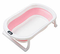 Ванна детская складная с датчиком температуры розовая/белая.Ванна для новорожденного
