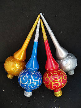 Новорічні прикраси верхівка на ялинку перламутр з візерунком 26 см