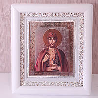 Ікона Борис святий благовірний князь, лик 10х12 см, у білому дерев'яному кіоті