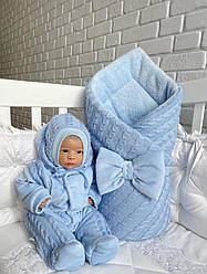 Зимовий комплект на виписку для новонародженого хлопчика набір Косичка блакитний