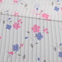 Вуаль тюль шифон полосы полупрозрачные принт цветы розовые, синие, белая ш.137 (30144.001)