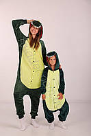 Пижамы кигуруми для всей семьи Зеленый Динозавр, Костюм комбинезон зеленый Дино (1023)