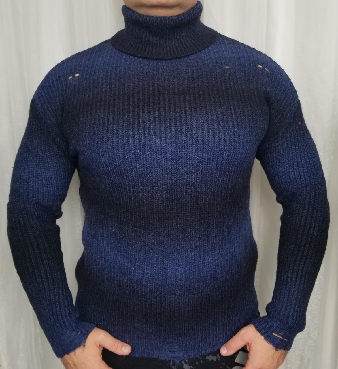 Мужской молодежнвй свитер двухцветный синий цвет с черным. - фото 2 - id-p490031913