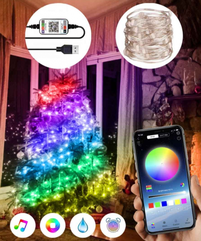 Гірлянда РОСА нитка 100LED, 220 В, 10 метрів, BlueTooth RGB колір (керується смартфоном)