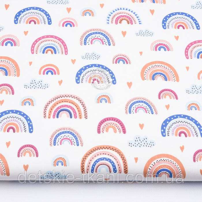 Бязь польська "Коричнево-сині веселки" на білому тлі, №3923, фото 1