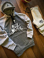 Мужской зимний спортивный костюм Nike серого цвета (Теплый спортивный костюм Найк на флисе)