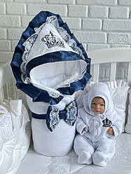 Зимовий комплект на виписку для новонародженого хлопчика набір Чарівність білий