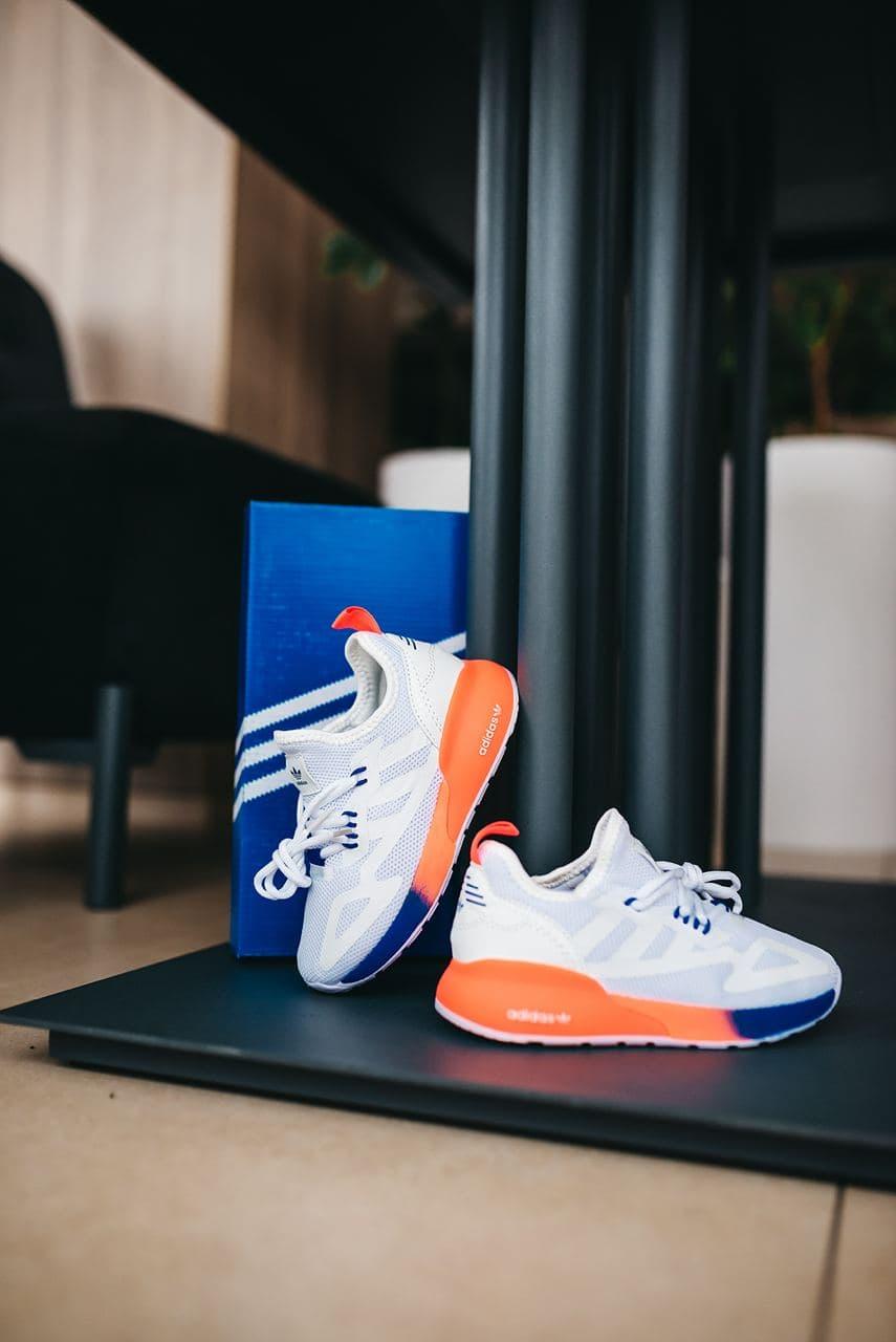 Кросівки дитячі на дівчинку і хлопчика білі Adidas ZX 2K. Взуття для дітей біла Адідас ЗХ 2К, фото 1