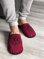 Мужские домашние тапочки с логотипом авто ручной работы подарок «Volkswagen» (Фольксваген) бордовый