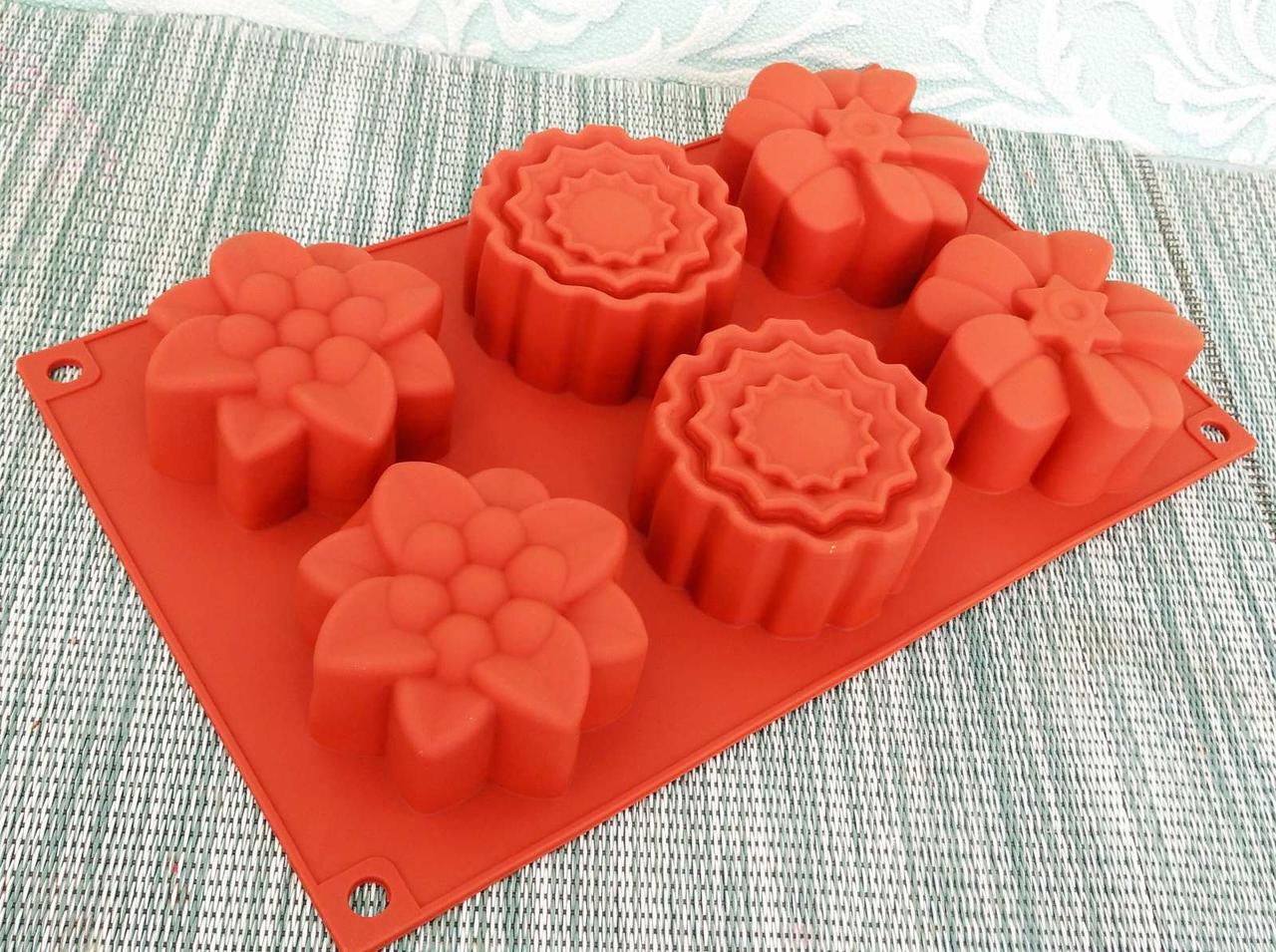 Силіконова форма квіти 6 клітинок | Силіконова форма для випічки | Селіконова форма для випічки кексу, фото 1