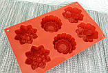 Силіконова форма квіти 6 клітинок | Силіконова форма для випічки | Селіконова форма для випічки кексу, фото 2