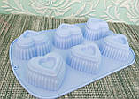 Силіконова форма сердечко 6 клітинок | Силіконова форма для випічки | Селіконова форма для випічки кексу, фото 3