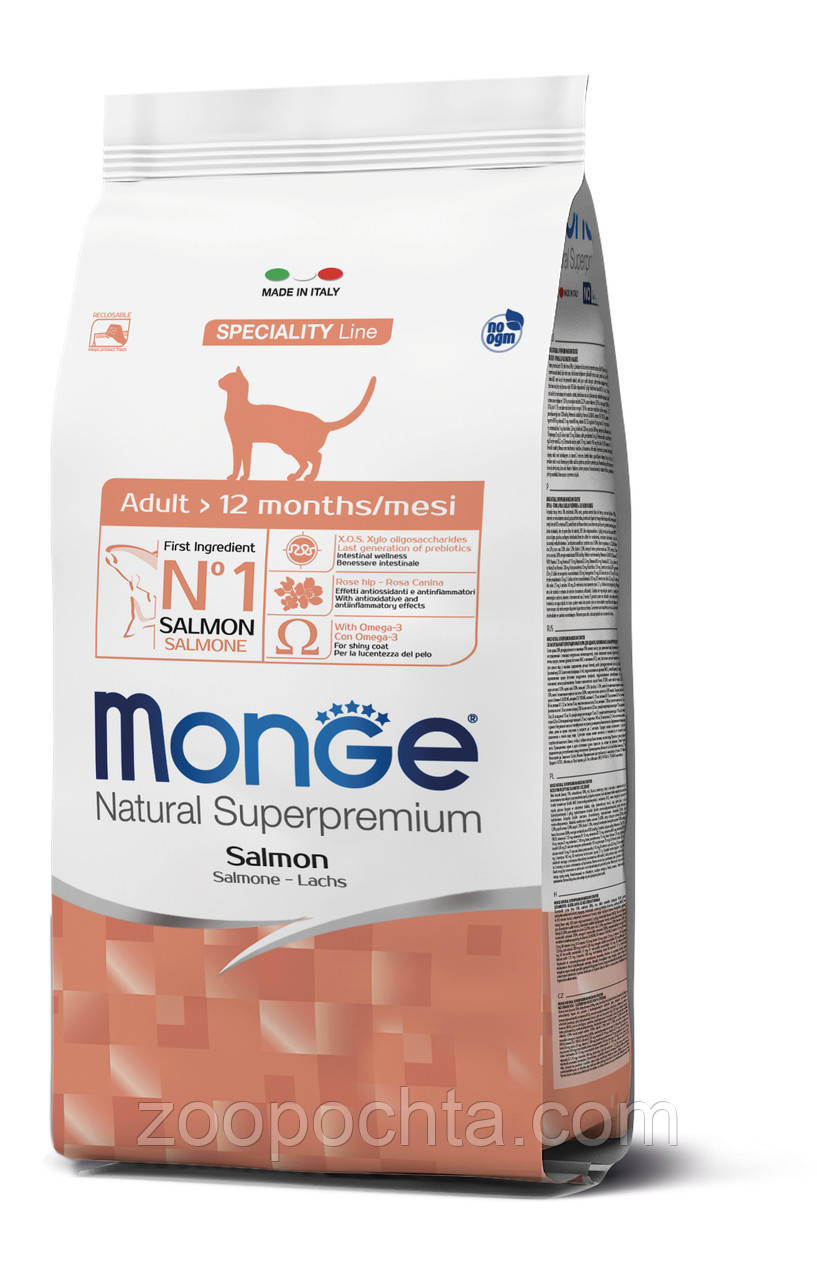 Сухий корм Monge Cat Adult для дорослої кішки від 1 року, з лососем 0,4КГ