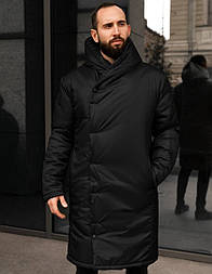 Чоловіча зимова парка куртка довга чорна тепла з капюшоном Туреччина. Живе фото