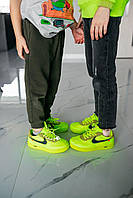 Дитячі кросівки для хлопчика салатові Nike Air Force 1 Off-White. Взуття для дітей Найк Аір Форс 1