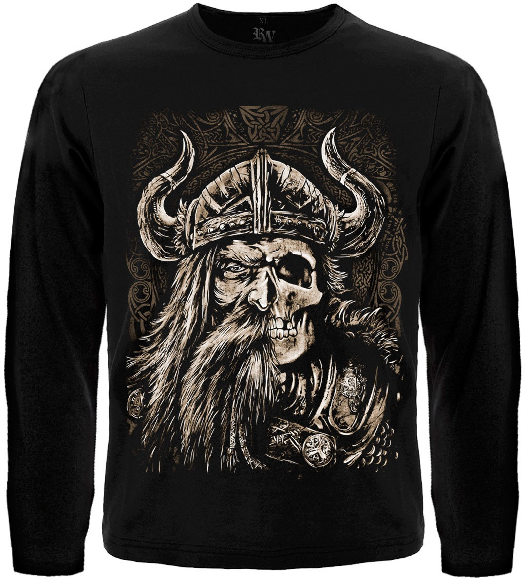 Футболка з довгим рукавом Viking (наполовину обличчя, наполовину череп), Розмір L