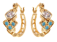 Серьги Xuping Позолота 18K замок-булавка "Декоративные кольца с узором эмалью и цирконием" ø 1,5см