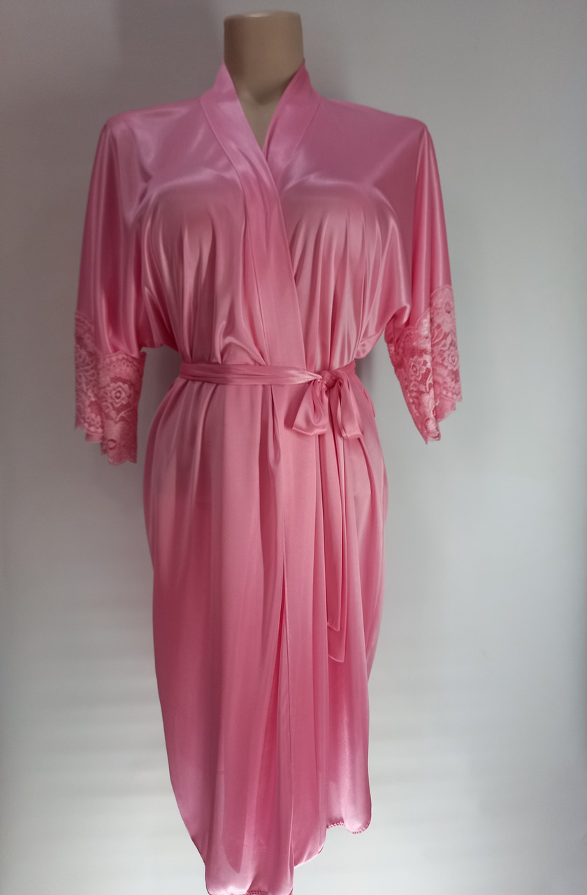 Халат -пеньюар з мереживом рожевий Avals розмір Л-ХЛ. 48-50, фото 1