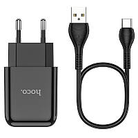 Зарядний пристрій HOCO N2 1USB 2,4A Black кабель Type-C