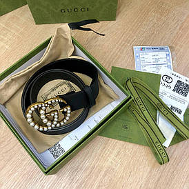 Ремінь Gucci шкіряний 3,8 см, преміум класу в коробці