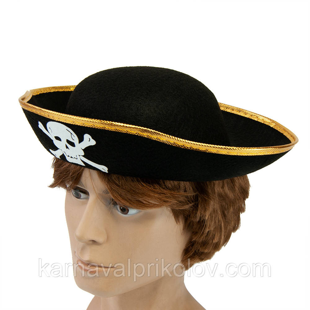 Шляпа Пирата фетр (черный с золотом) - фото 1 - id-p149457014