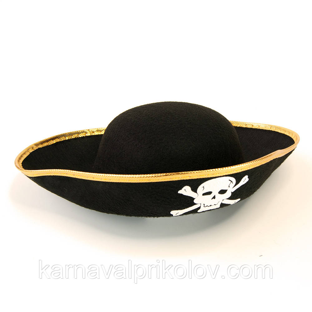 Шляпа Пирата фетр (черный с золотом) - фото 3 - id-p149457014